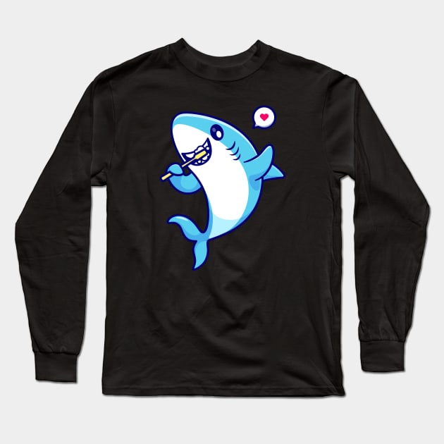 Cute Shark Brush Teeth Cartoon Long Sleeve T-Shirt by Catalyst Labs